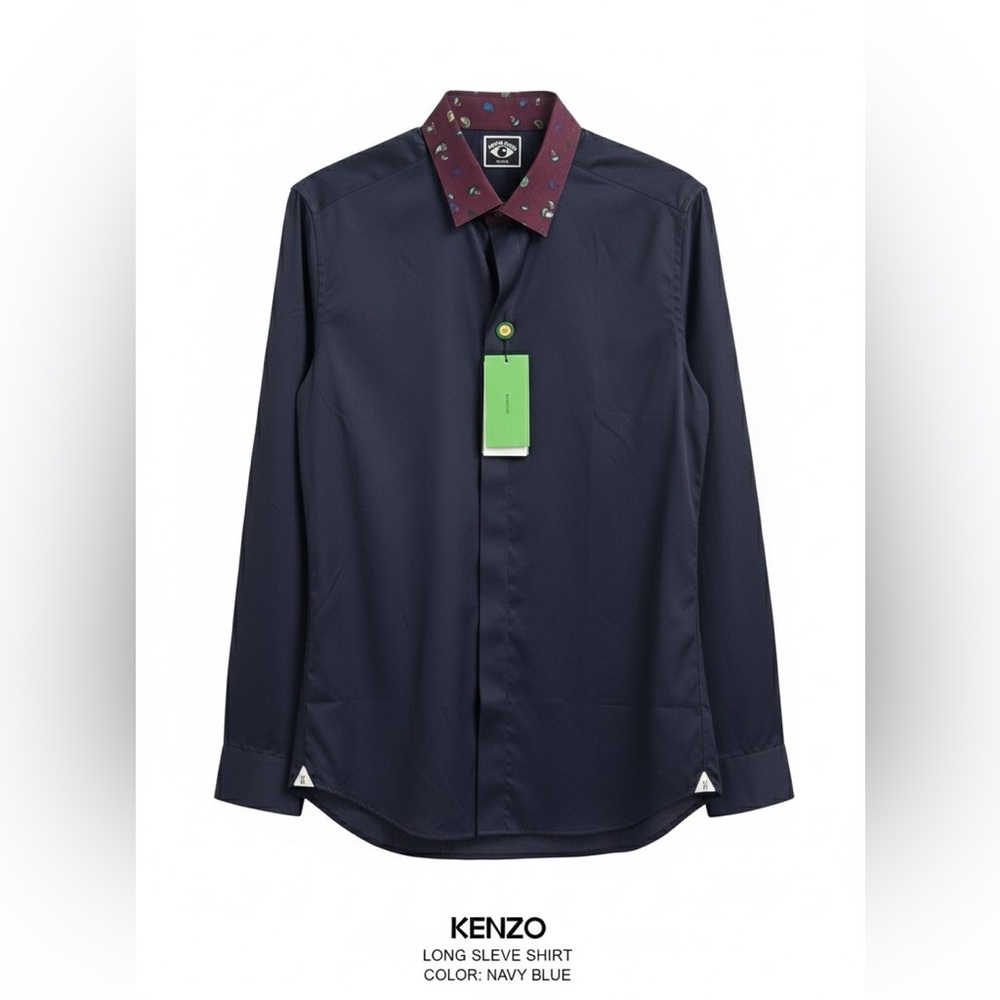 Kenzo Men's Navy and Burgundy Dress Shirt